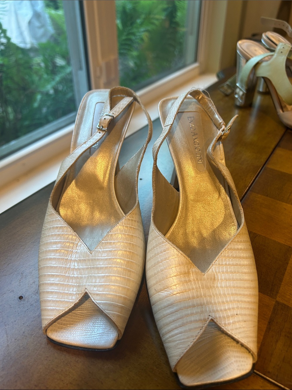 Neutral peep toe shoes, ivory